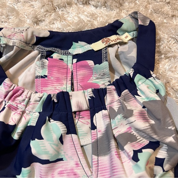 Aryeh Navy Tropical Print Slip On A Frame Dress is Bright Colors - Size Small - Picture 4 of 8